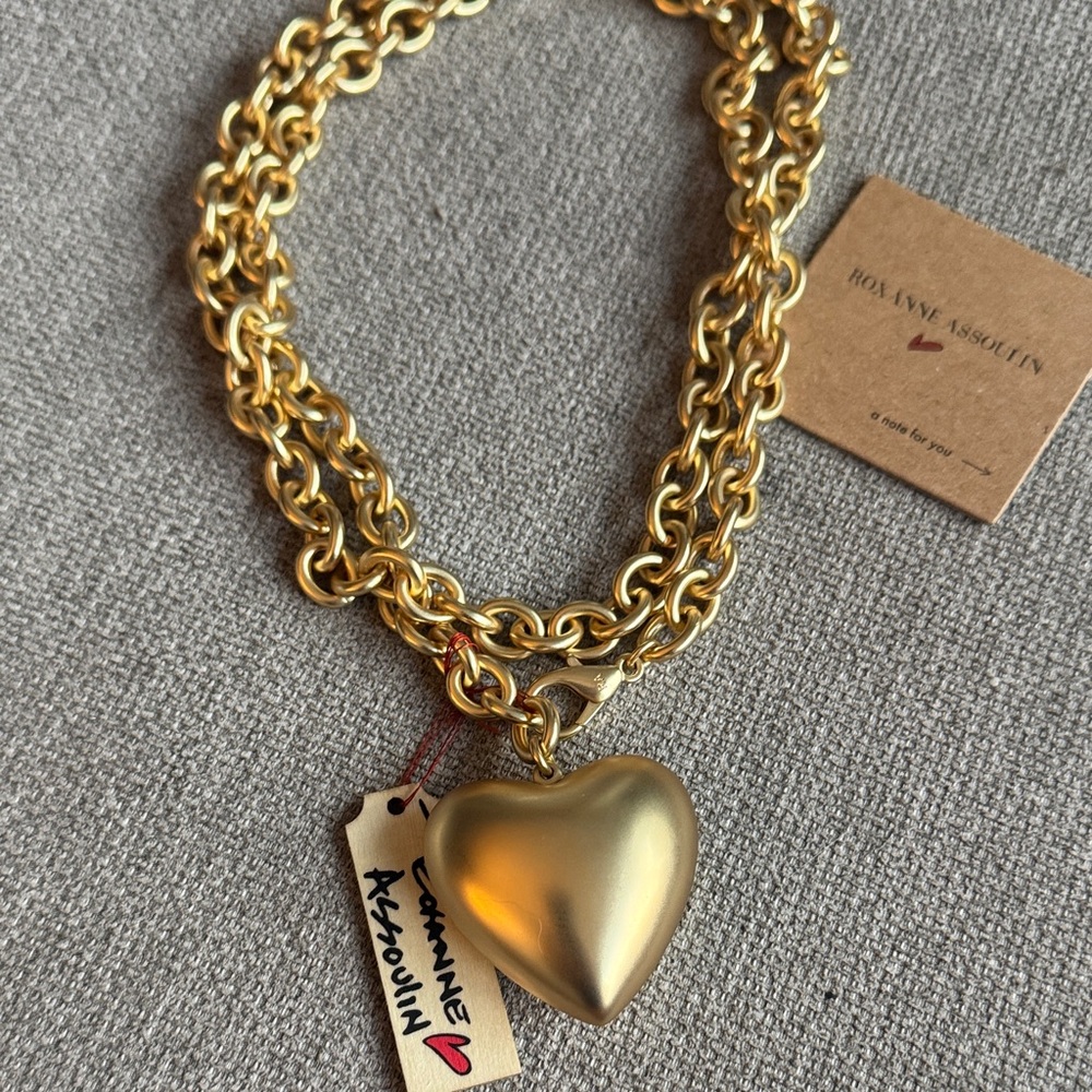 Roxanne Assoulin Gold Double Chain Heart Necklace